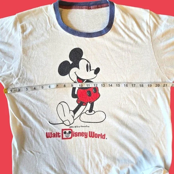 Vintage 70s Walt Disney World Ringer T-Shirt Mickey Mouse Single Stitch White...